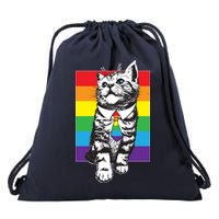 Retro Gay Pride Ally Support Kitten Drawstring Bag