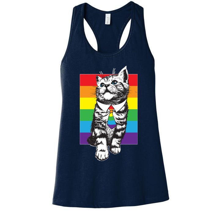 Retro Gay Pride Ally Support Kitten Womens Tank Top