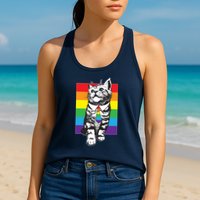 Retro Gay Pride Ally Support Kitten Womens Tank Top