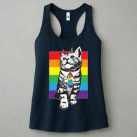 Retro Gay Pride Ally Support Kitten Womens Tank Top