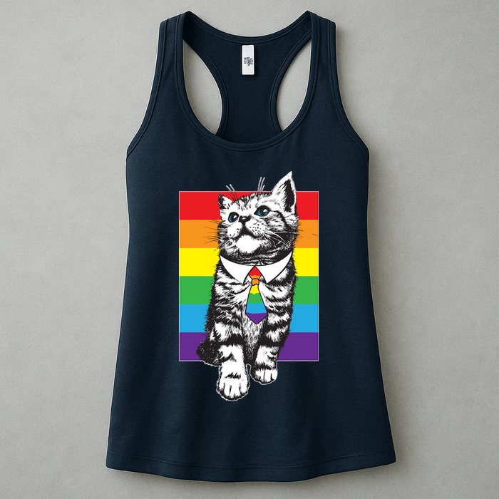 Retro Gay Pride Ally Support Kitten Womens Tank Top