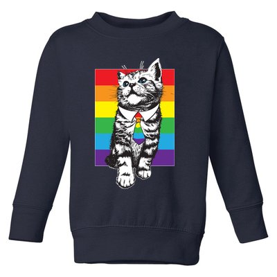 Retro Gay Pride Ally Support Kitten Toddler Sweatshirt
