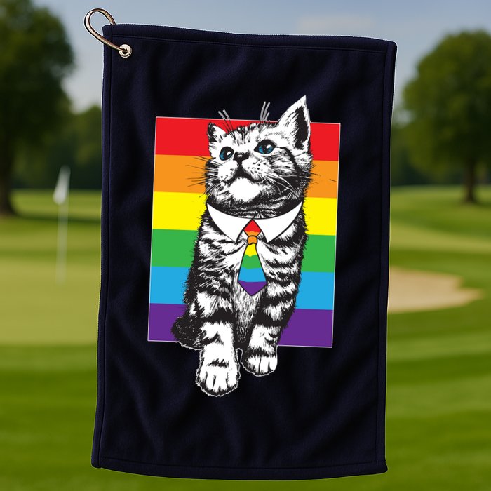 Retro Gay Pride Ally Support Kitten Golf Towel