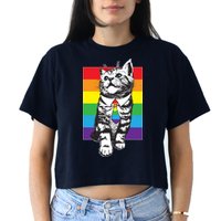 Retro Gay Pride Ally Support Kitten Crop Top