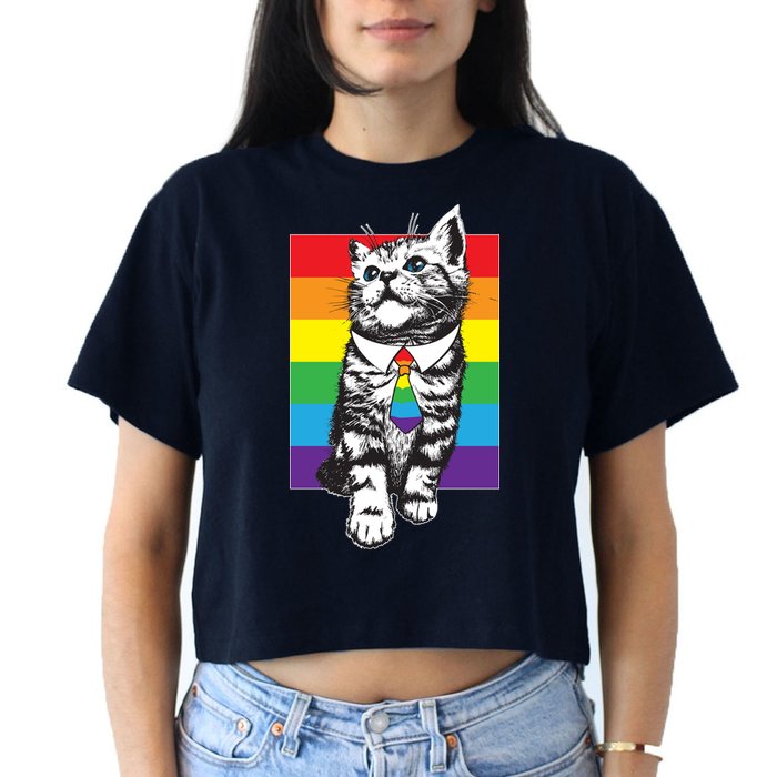 Retro Gay Pride Ally Support Kitten Crop Top