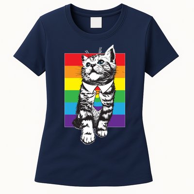 Retro Gay Pride Ally Support Kitten Womens T-Shirt