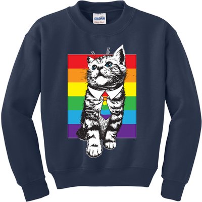 Retro Gay Pride Ally Support Kitten Kids Sweatshirt