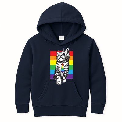 Retro Gay Pride Ally Support Kitten Kids Hoodie