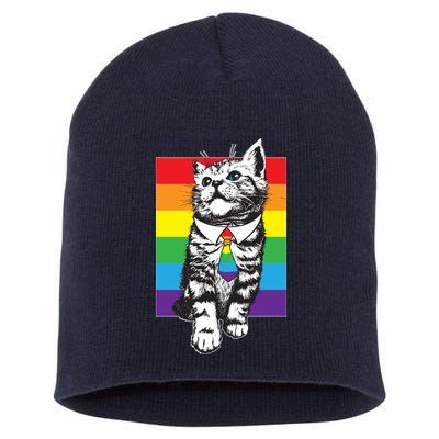 Retro Gay Pride Ally Support Kitten Short Acrylic Beanie