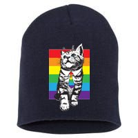 Retro Gay Pride Ally Support Kitten Short Acrylic Beanie