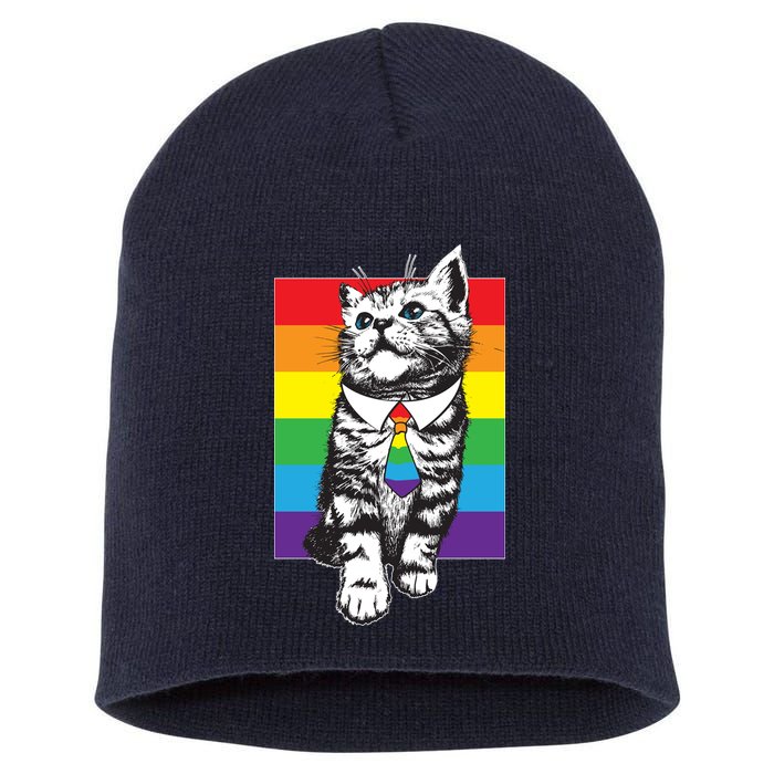 Retro Gay Pride Ally Support Kitten Short Acrylic Beanie