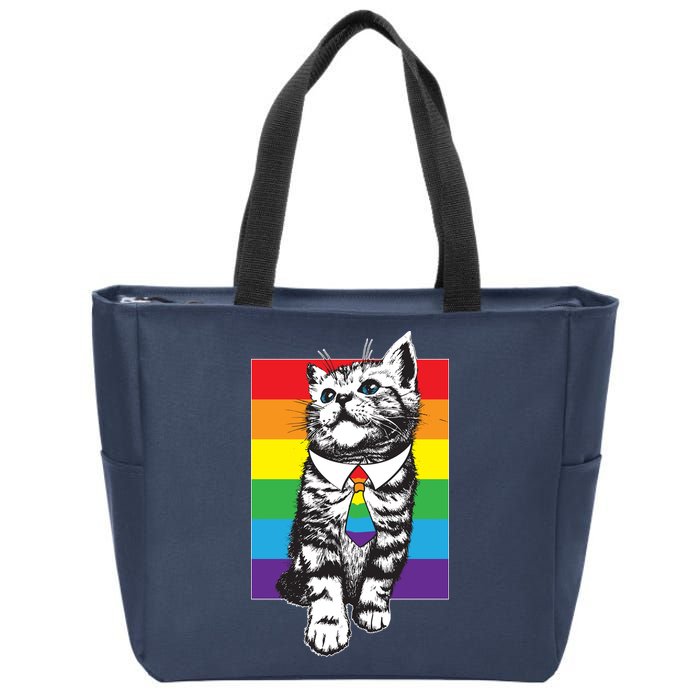 Retro Gay Pride Ally Support Kitten Zip Tote Bag