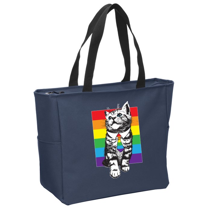 Retro Gay Pride Ally Support Kitten Zip Tote Bag