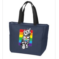 Retro Gay Pride Ally Support Kitten Zip Tote Bag