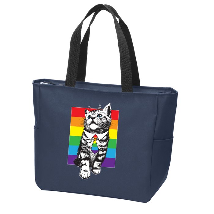 Retro Gay Pride Ally Support Kitten Zip Tote Bag