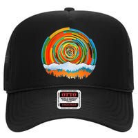 Retro Geometric Sunrise High Crown Mesh Back Trucker Hat