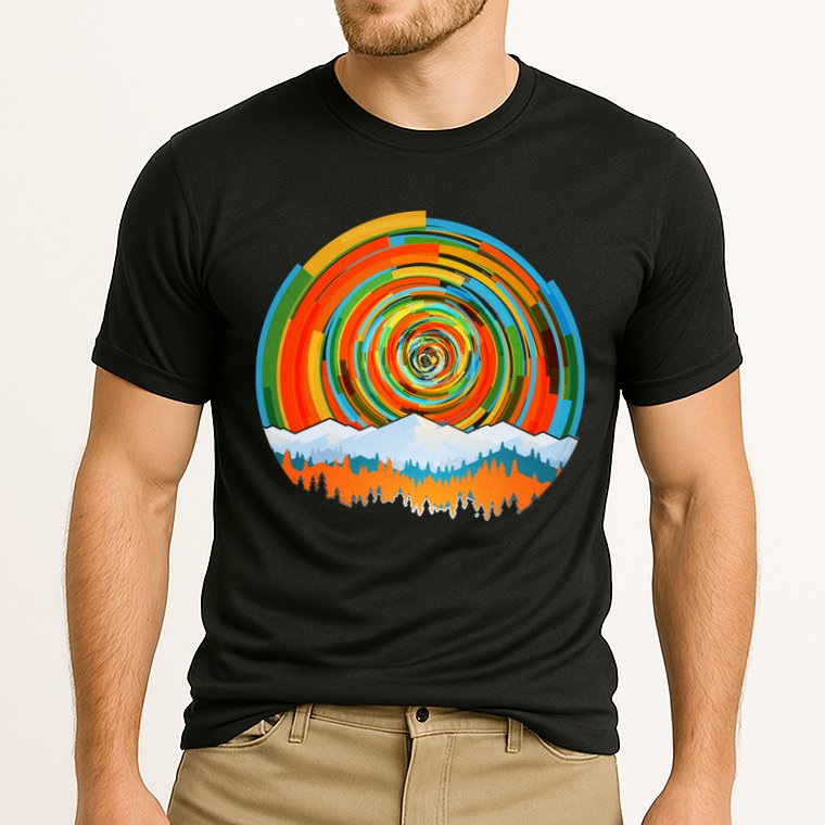 Retro Geometric Sunrise Cooling Performance Crew T-Shirt