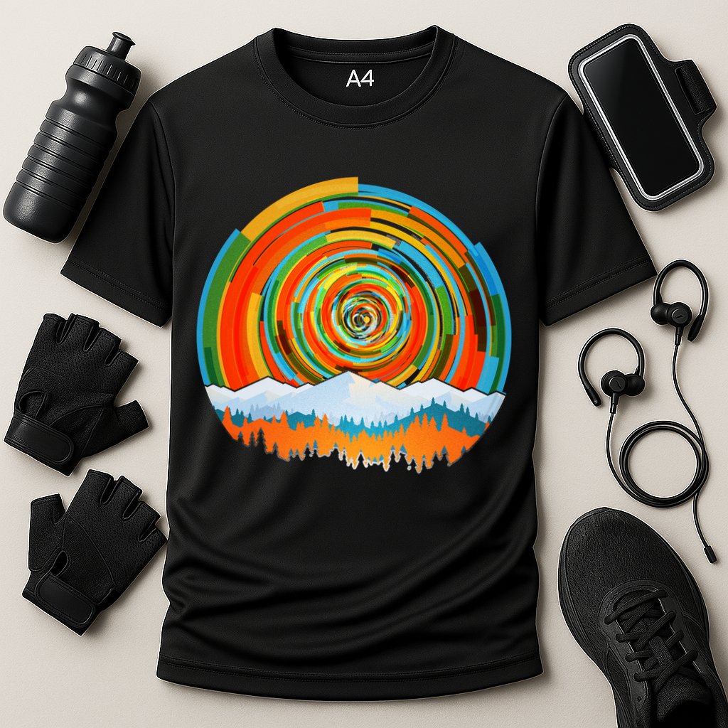 Retro Geometric Sunrise Cooling Performance Crew T-Shirt