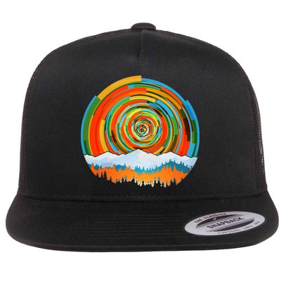 Retro Geometric Sunrise Flat Bill Trucker Hat