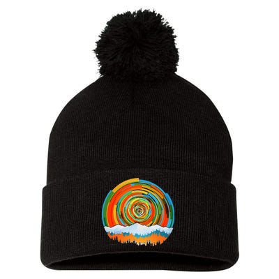 Retro Geometric Sunrise Pom Pom 12in Knit Beanie