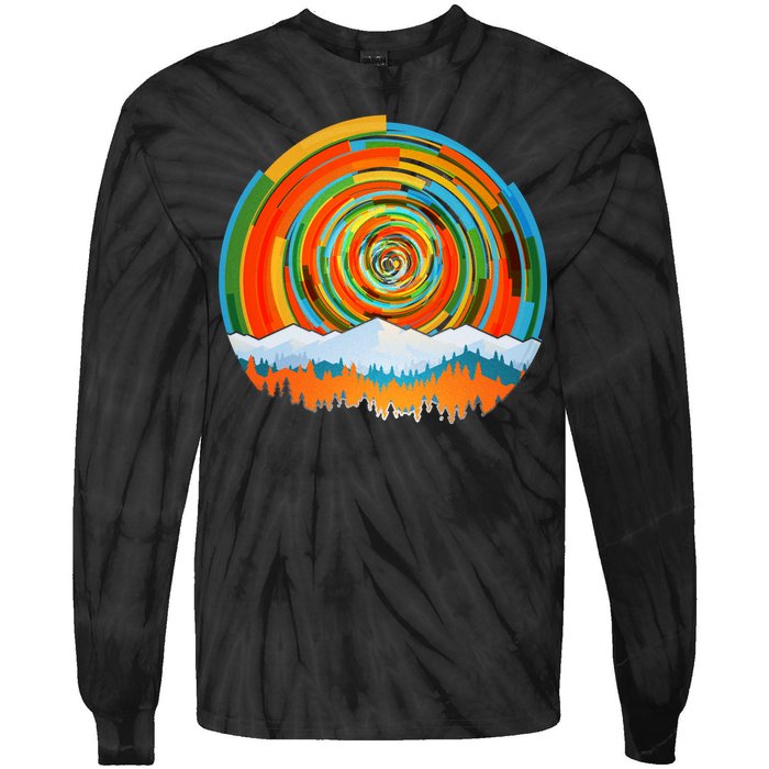 Retro Geometric Sunrise Tie-Dye Long Sleeve Shirt