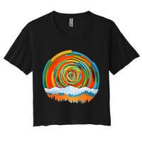 Retro Geometric Sunrise Women's Crop Top Tee