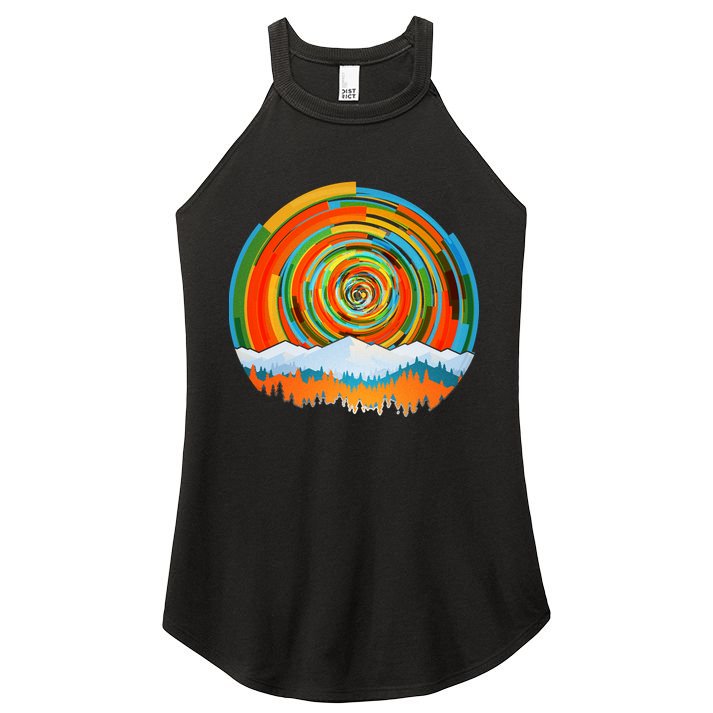 Retro Geometric Sunrise Women's Perfect Tri Rocker Tank