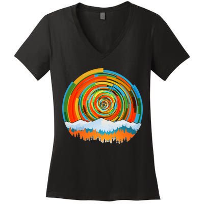 Retro Geometric Sunrise Women's V-Neck T-Shirt