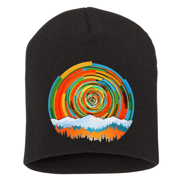 Retro Geometric Sunrise Short Acrylic Beanie