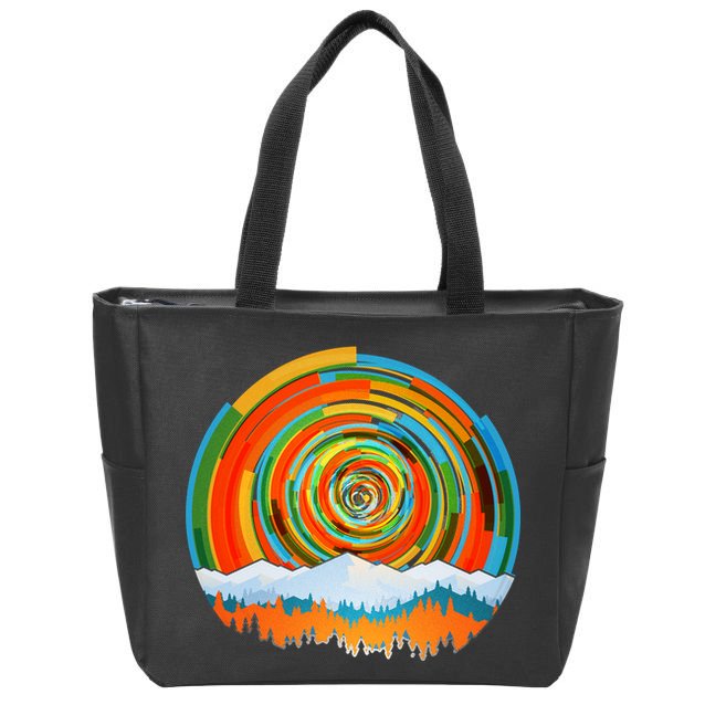 Retro Geometric Sunrise Zip Tote Bag