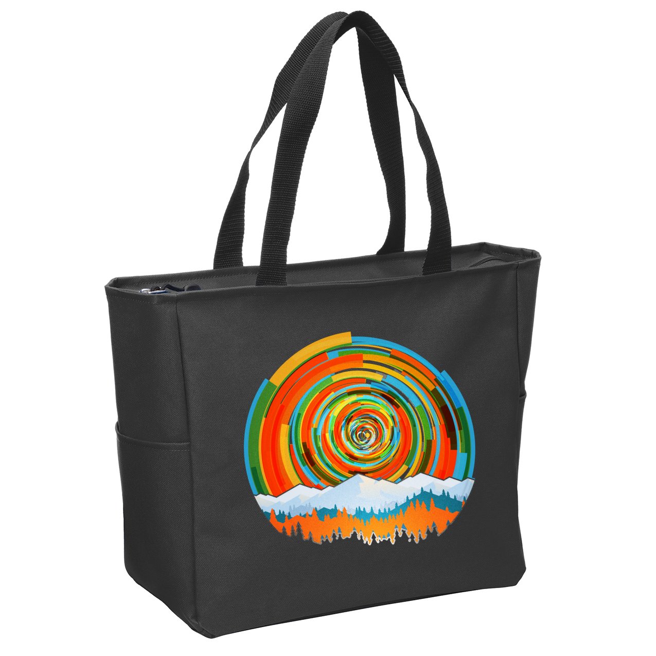 Retro Geometric Sunrise Zip Tote Bag