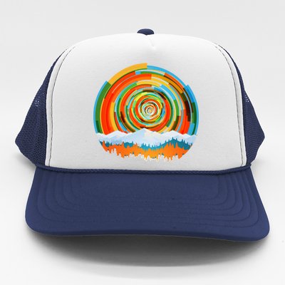 Retro Geometric Sunrise Trucker Hat