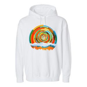 Retro Geometric Sunrise Garment-Dyed Fleece Hoodie