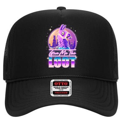 Retro Give Me the Loot Llama Loot High Crown Mesh Back Trucker Hat