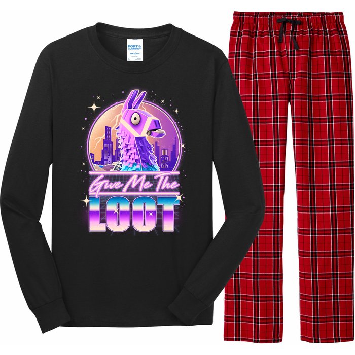 Retro Give Me the Loot Llama Loot Long Sleeve Pajama Set