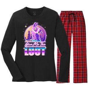 Retro Give Me the Loot Llama Loot Women's Long Sleeve Flannel Pajama Set 