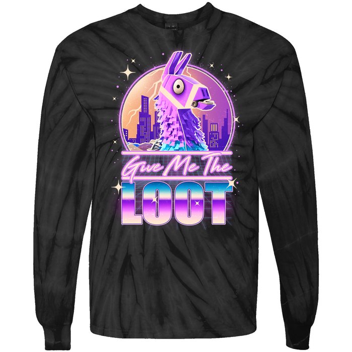 Retro Give Me the Loot Llama Loot Tie-Dye Long Sleeve Shirt