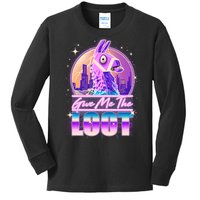 Retro Give Me the Loot Llama Loot Kids Long Sleeve Shirt