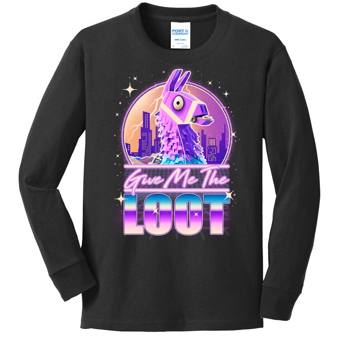 Retro Give Me the Loot Llama Loot Kids Long Sleeve Shirt