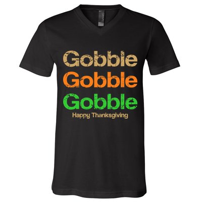 Retro Gobble Funny Thanksgiving V-Neck T-Shirt