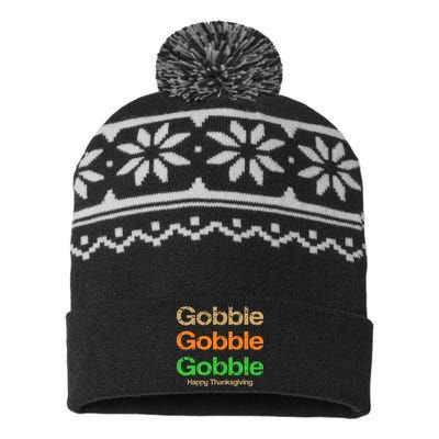 Retro Gobble Funny Thanksgiving USA-Made Snowflake Beanie