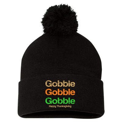 Retro Gobble Funny Thanksgiving Pom Pom 12in Knit Beanie