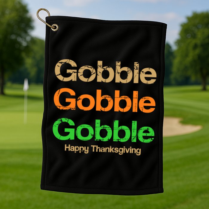 Retro Gobble Funny Thanksgiving Golf Towel