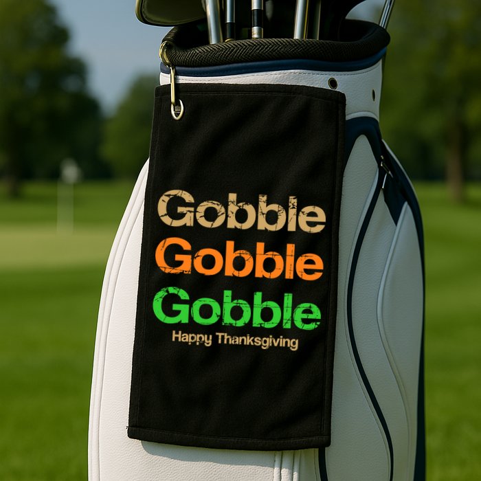 Retro Gobble Funny Thanksgiving Golf Towel