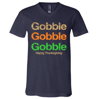 Retro Gobble Funny Thanksgiving V-Neck T-Shirt