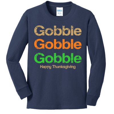 Retro Gobble Funny Thanksgiving Kids Long Sleeve Shirt