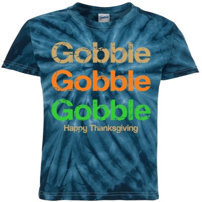 Retro Gobble Funny Thanksgiving Kids Tie-Dye T-Shirt