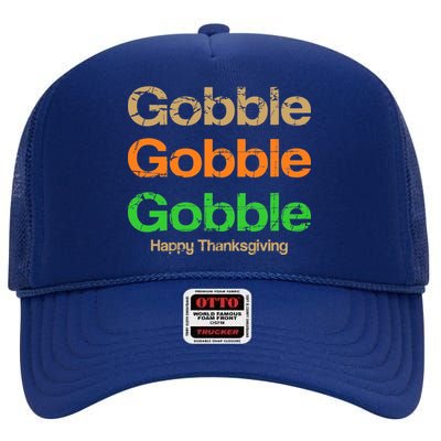 Retro Gobble Funny Thanksgiving High Crown Mesh Back Trucker Hat