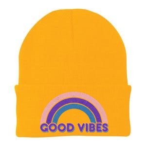 Retro Good Vibes Rainbow Knit Cap Winter Beanie