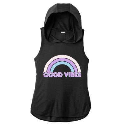 Retro Good Vibes Rainbow Ladies PosiCharge Tri-Blend Wicking Draft Hoodie Tank